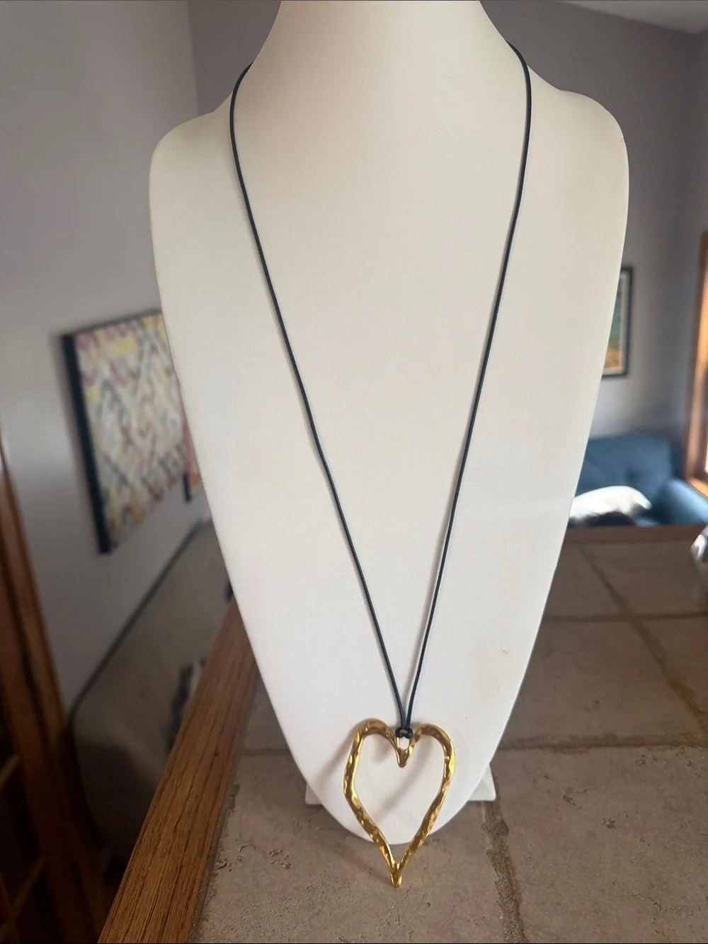 Y2K Gold Heart Pendant Necklace on Black Cord - Women Jewelry